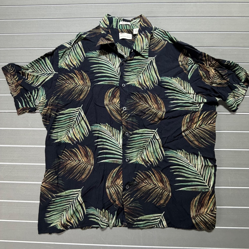 Natural Issue Mens XL Tropical Palm Leaf Rayon Short Sleeve Button Up Shirt
